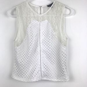 TopShop White Waffle Weave Sleeveless Crop Top with Lace Shoulder detailing